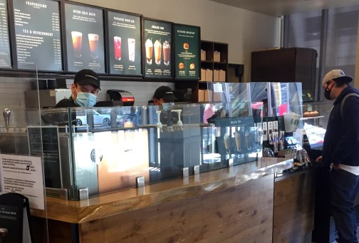 busy Starbucks workers